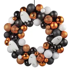 23.5" Orange, Black & White Ghost & Ornament Wreath by Ashland&reg;