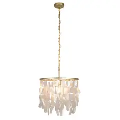 Hello Honey&reg; Marina Small Round Gold Metal & Natural Capiz Chandelier Style Pendant Ceiling Light