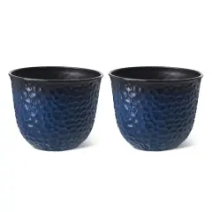 Glitzhome&reg; 15.25" Honeycomb Textured Cobalt Blue Faux Ceramic Plastic Planters, 2ct.