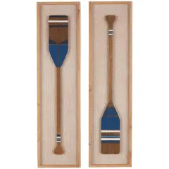 Brown Wood Paddle Wall D&eacute;cor with Blue Accents & Chevron Pattern Set