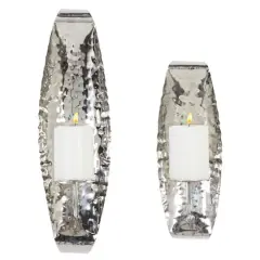 Set of 2 Silver Stainless Steel Contemporary Wall Sconce, 13.5", 18.5"