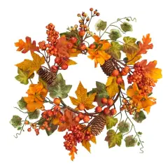 6.5" Autumn Hydrangea & Pinecones Wreath, 2ct.