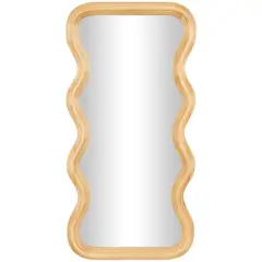 Brown Wood Wavy Wall Mirror with Dimensional Carved Frame