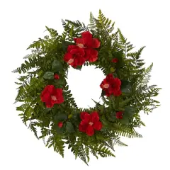 24" Mixed Fern & Hibiscus Artificial Wreath