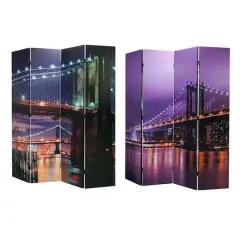 American Art Decor&trade; 6ft. Double-Sided 4-Panel Brooklyn Bridge Canvas Portable Privacy Screen