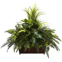 3ft. Mixed Grass & River Fern in Wood Planter