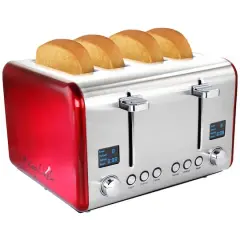 MegaChef Red 4 Slice Toaster in Stainless Steel