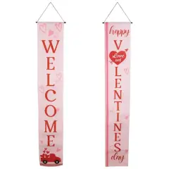 71" Welcome & Happy Valentine's Day Outdoor Door Banners Set