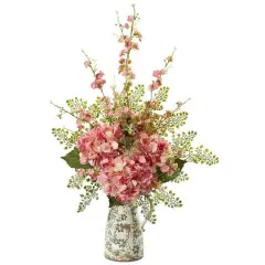 2ft. Cherry Blossom, Hydrangea & Maiden Hair Arrangement in Floral Pitcher