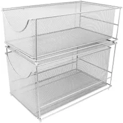Sorbus 2-Tier Sliding Mesh Basket Drawer Silver