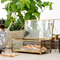 Home Details Vintage Mirrored Bottom Gold Rectangular Keepsake Box