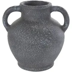 10.5" Black Ceramic Textured Whitewashed Vase with Handles