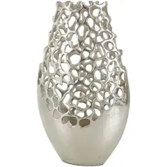 15" Silver Aluminum Vase with Freeform Open Lattice