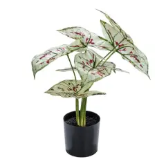 Hello Honey&reg; 15" Green & Red Faux Elephant Ear Plant in Plastic Pot