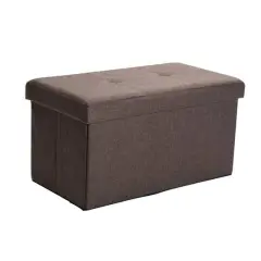 Simplify 30" Faux Linen Double Folding Storage Ottoman Espresso