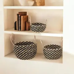 Hello Honey&reg; Black & Natural Hand-Woven Seagrass Baskets with Handles Set