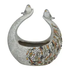 15" Gray Fiberglass Bird Planter with Stone Mosaic Design