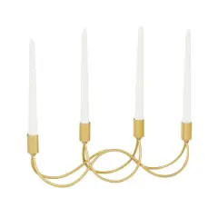 CosmoLiving by Cosmopolitan Gold Metal Contemporary Candelabra, 5" x 15" x 3"