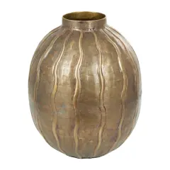 12" Brass Metal Snakeskin Inspired Vase with Dimensional Wavy Accents