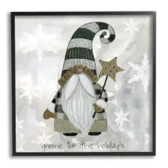 Stupell Industries Gnome For Holidays Snowflakes Framed Giclee Art Black
