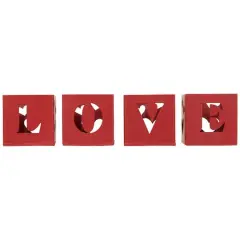 Valentine's Day Red Love Blocks Metal Votive Candle Holders Set
