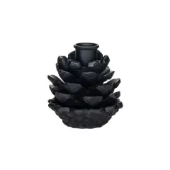 Hello Honey&reg; 3.5" Black Cast Metal Pinecone Taper Candle Holder