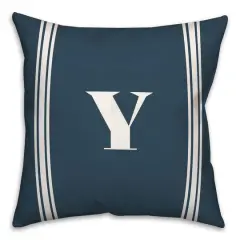 Navy Striped Monogram Throw Pillow Y