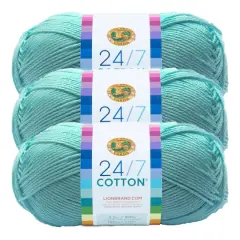 3 Pack Lion Brand&reg; 24/7 Cotton&reg; Yarn Aqua