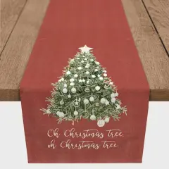 90" Oh Christmas Tree On Red Table Runner