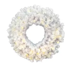 36" Pre-Lit Crystal White Spruce Christmas Wreath, Warm White LED Lights