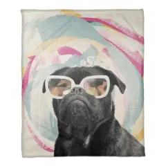 Kaleidoscope Pug 50" x 60" Coral Fleece Blanket