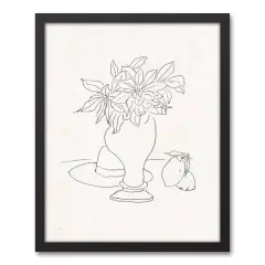 Floral Sketched Still I 16" x 20" Black Framed Canvas