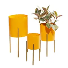Yellow Metal Contemporary Planter Set