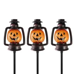 16.75" Orange Flickering Halloween Jack O' Lantern Pathway Markers, 3ct.