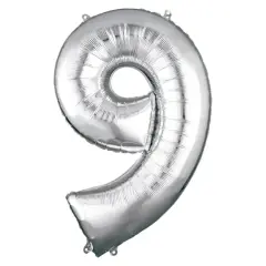 34" Silver Number Foil Balloon 9