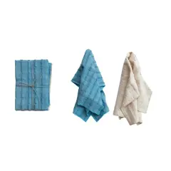 Hello Honey&reg; Natural & Blue Cotton Dobby Tea Towels Set