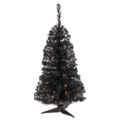 3ft. Pre-Lit Black Artificial Christmas Tree, Warm White LED Lights