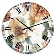 Designart Orange And Cream Cottage Flowers Twig Wall Clock