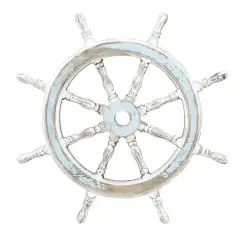 24" White Wood Coastal Ship Wheel Wall Decor