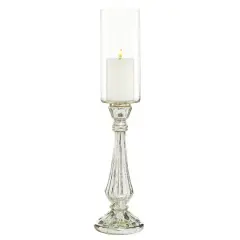 21" Silver Glass Traditional Candle Holder