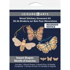 Leisure Arts&reg; Beginner Insect Shapes 3 Piece Wood Stitchery Ornament Kit