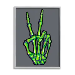 Stupell Industries Green Skeleton Peace Hand Framed Giclee Art Gray
