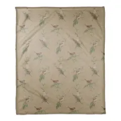 Pine & Birds on Brown Coral Fleece Blanket