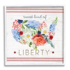 Stupell Industries Sweet Land Of Liberty Floral USA Framed Giclee Art White