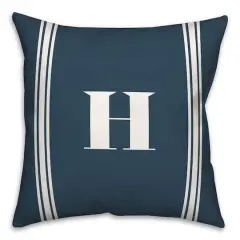 Navy Striped Monogram Throw Pillow H