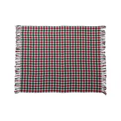 Hello Honey&reg; 60" Red & Green Gingham Brushed Cotton Flannel Throw with Fringe