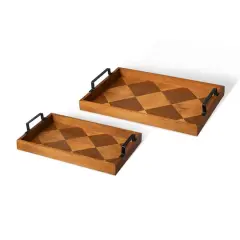 Glitzhome&reg; Rectangle Wood Geometric Trays Set