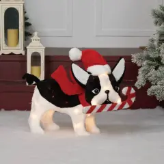 22" Plush Bulldog with Candy Cane Figurine