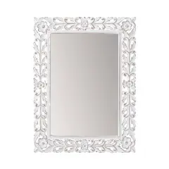 Habitat Calie 24" Distressed White Mirror with Carved Floral Frame