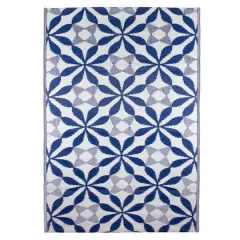 Blue & White Floral Rectangular Outdoor Area Rug, 4ft. x 6ft.